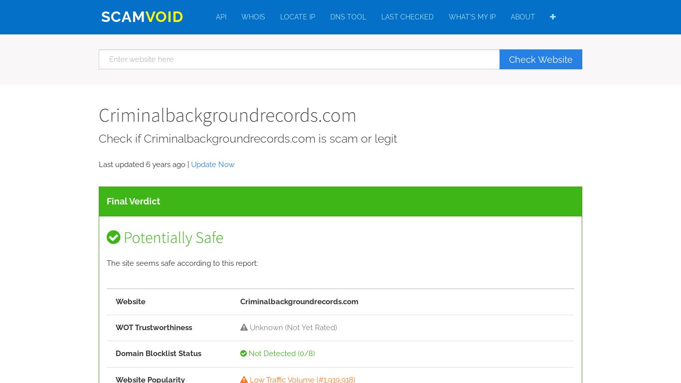 Is Criminalbackgroundrecords.com Safe ? | Scamvoid